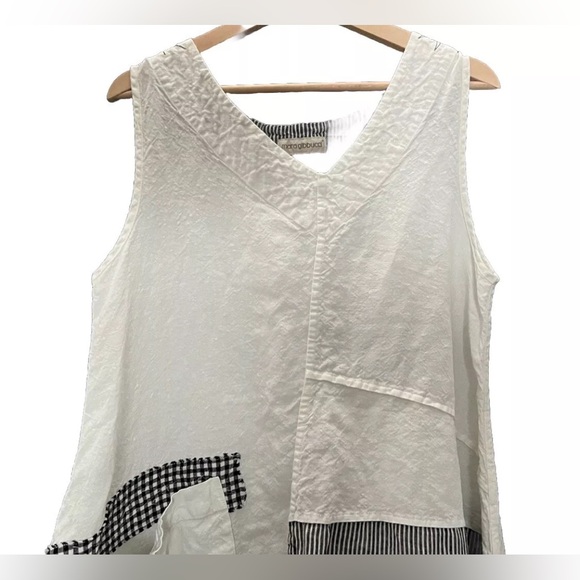 Mara Gibbucci Asymmetrical Linen Sleeveless Top Lagenlook V-Neck Small - Picture 2 of 6